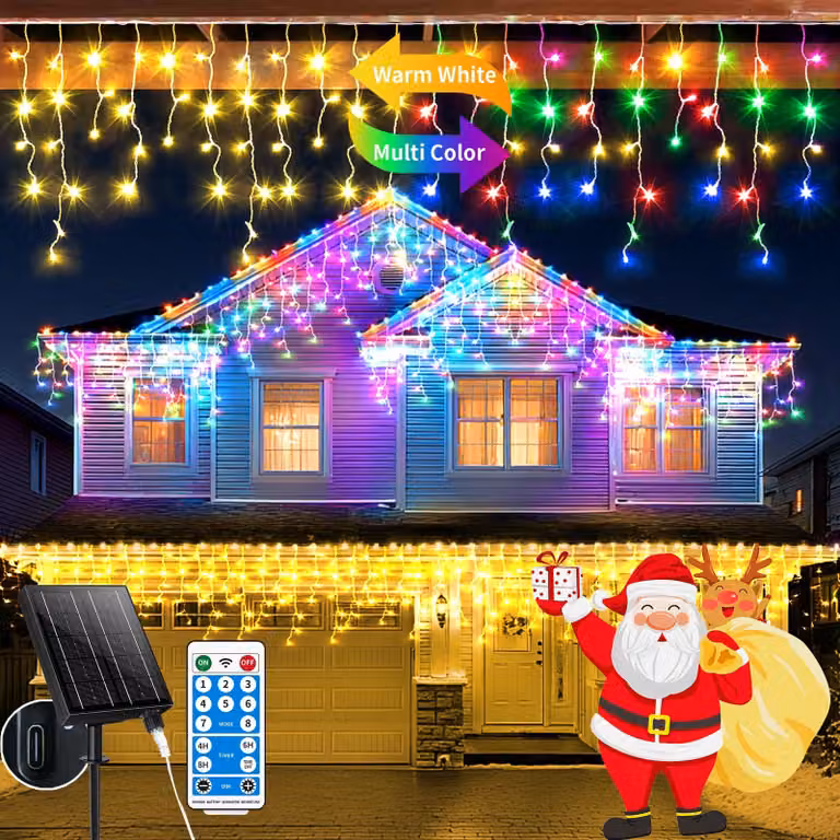 Tenda luminosa solare, 25 metri, 660 LED, grado di protezione IP65, 8 modalità, telecomando