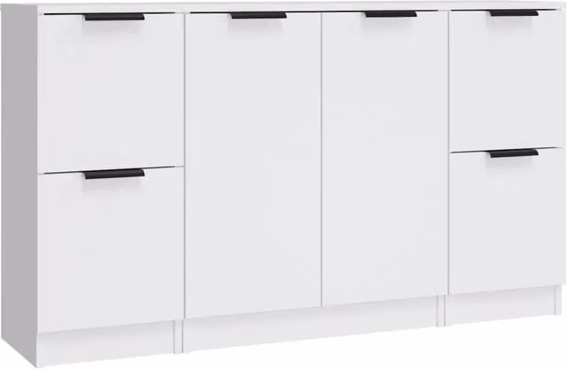 Credenze 3 pz | Madia | Buffet da pranzo | Armadio da pranzo Bianco in Legno Multistrato