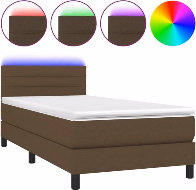 Letto singolo | Letto per adulti | Letto a Molle Materasso e LED Marrone Scuro 80x200cm in Tessuto