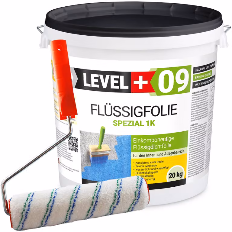 Set di rulli da pittura 25 cm + Membrana impermeabilizzante liquida flessibile Balcone Bagno 20 kg LEVEL PLUS 09