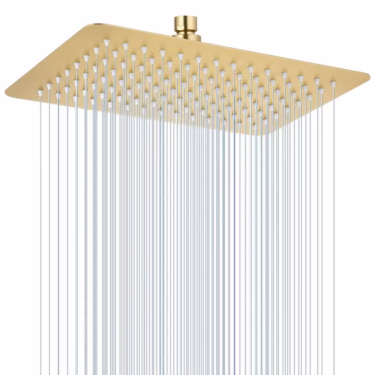 Pannello doccia da montaggio a soffitto, 30x20 cm, acciaio inossidabile spazzolato, finitura oro, regolabile a 360°