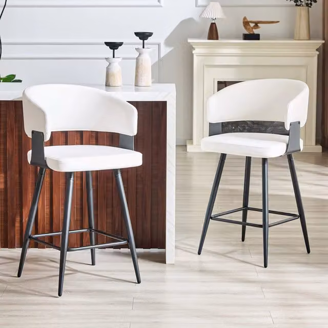 Set di 2 sgabelli da bar WISHDOR con schienale in ecopelle bianca e struttura in metallo, Altezza seduta: 64 cm
