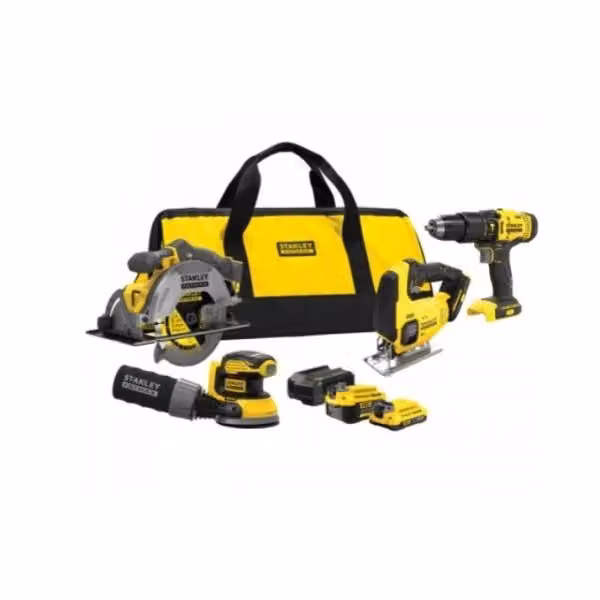 Stanley FatMax SFMCK412MDS Combo Kit 18V V20:4 con 4 Utensili, 2 Batterie e Caricatore, Giallo – 2