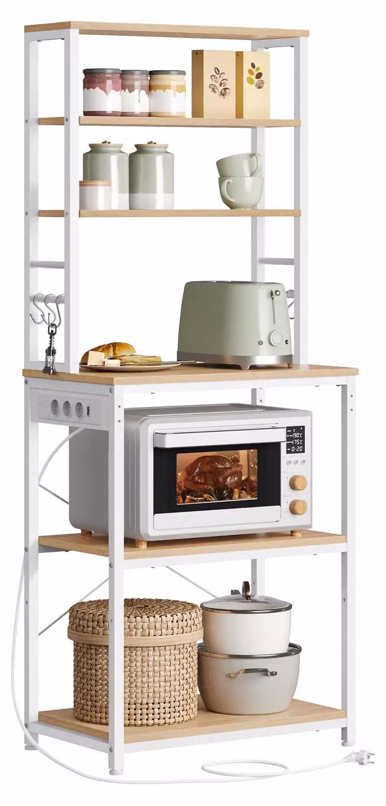 VASAGLE, scaffale da cucina con prese elettriche, 6 ripiani, 40 x 60 x 167 cm