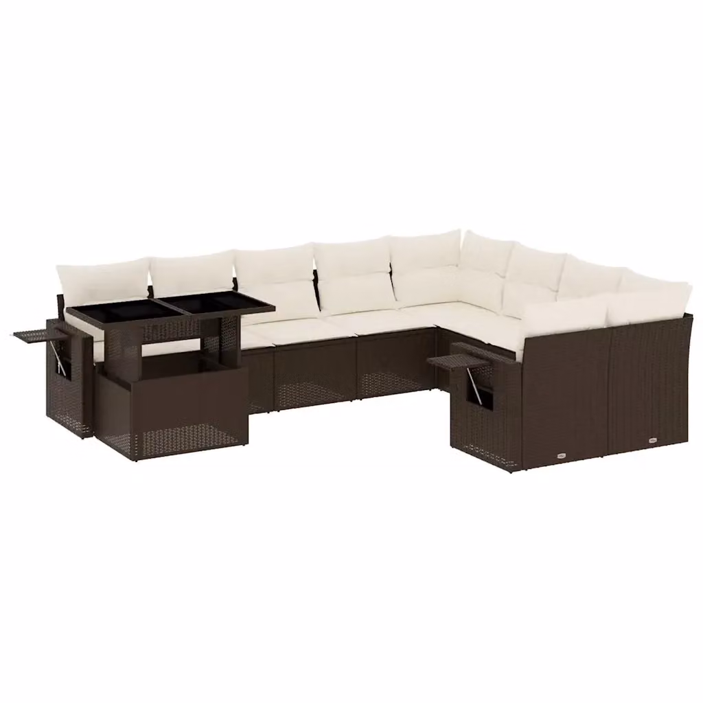 Set di Divani da Giardino vidaXL 10 Pezzi con Cuscini in Polyrattan Marrone e Bianco – 2