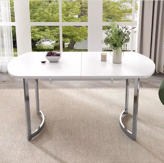 Tavolo da pranzo allungabile 140/180 x 80 cm in MDF bianco con gambe argentate