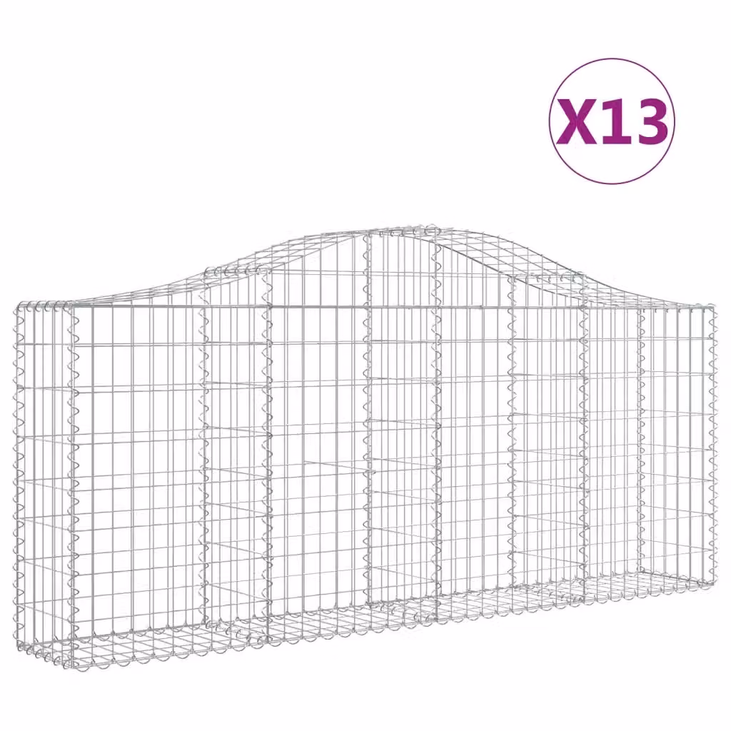 Set di 13 Cesti Gabbioni ad Arco vidaXL in Acciaio Zincato Argento L: 200 cm, P: 30 cm, H: 80-100 cm – 2