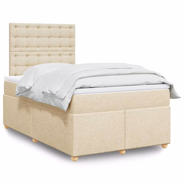 vidaXL Letto Ibrido con Giroletto a Molle e Materasso in Tessuto Beige e Bianco L/P: 120 x 190 cm