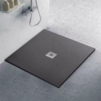 Piatto doccia quadrato INBAGNO Karen in resina minerale filo pavimento colore antracite L: 100 cm x P: 100 cm