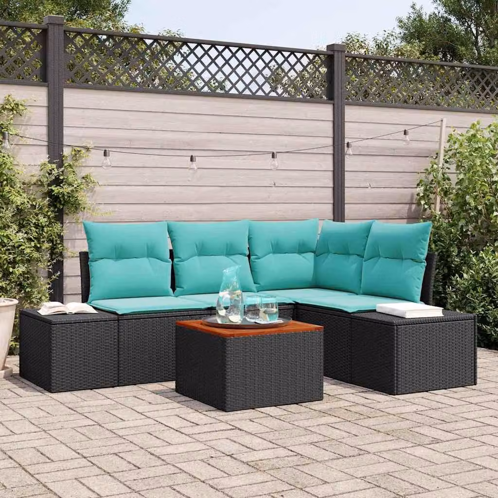 Maison Exclusive - Set da giardino composto da 5 pezzi. Divano e poltrone in rattan sintetico, colore nero e turchese