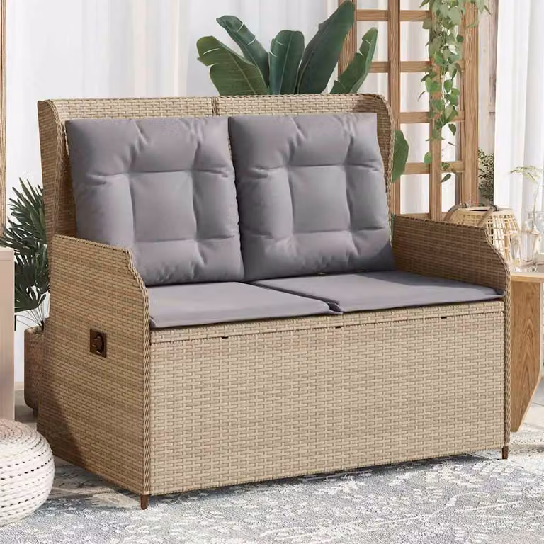 Panca Reclinabile da Giardino vidaXL in Polyrattan e Metallo con Cuscini Beige e Grigio