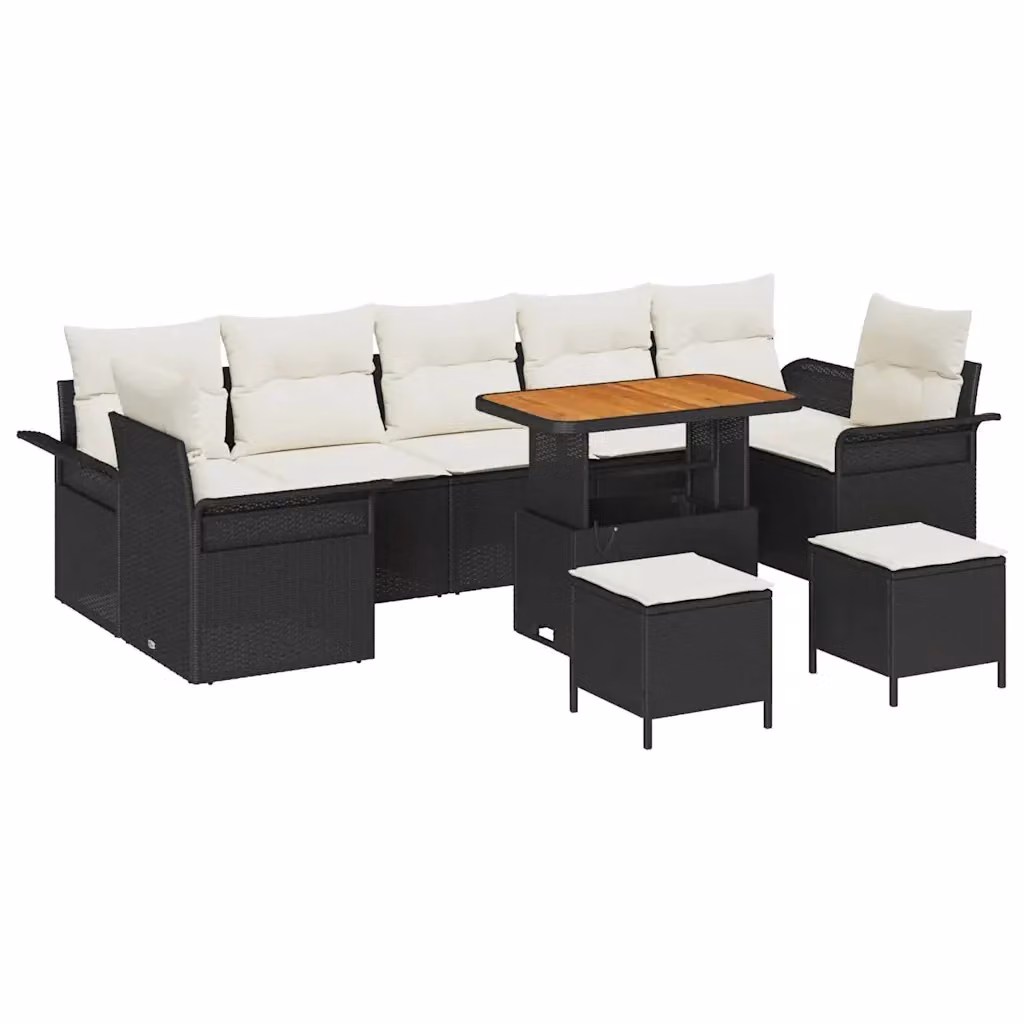 Set Divano da Giardino vidaXL 10 Pezzi in Polyrattan Nero con Cuscini e Tavolino da Caffè – 2