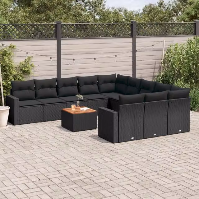 Set di Divani da Giardino Moderno VIDAXL in Polyrattan Nero con Cuscini, Composizione a L con Orientamento a Sinistra, 12 Posti