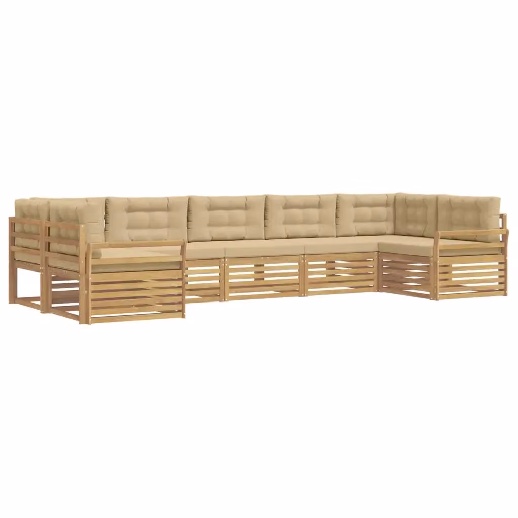 Set di divani da esterno a forma di U vidaXL in legno di acacia con cuscini, Bianco e Beige – 2