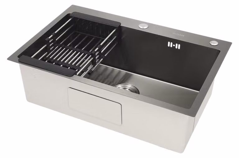 Solidchoice - Lavello da cucina in acciaio inossidabile, dimensioni 68 x 45 x 20 cm, con cestello per rifiuti