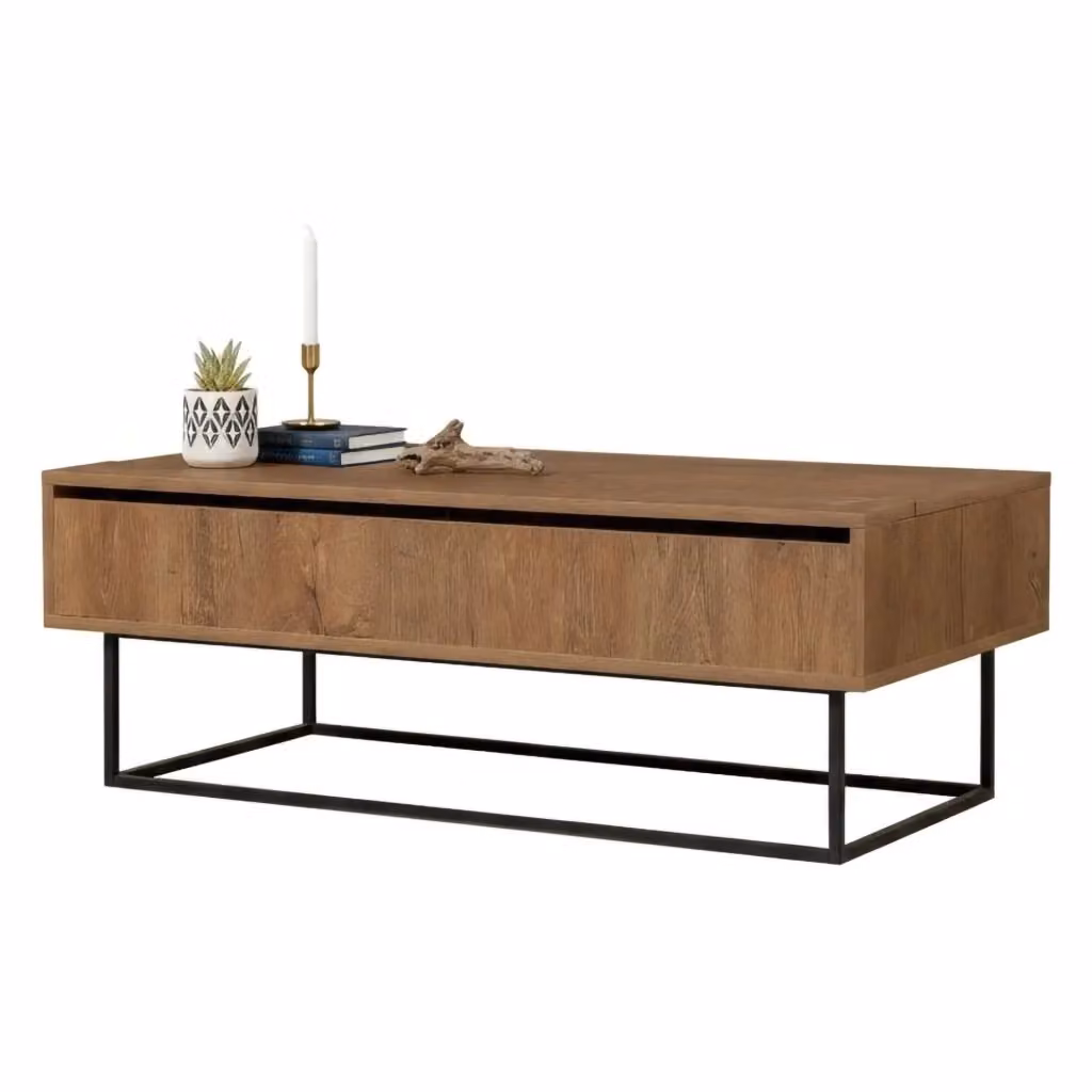 Tavolino da salotto DMORA moderno con meccanismo sollevabile e portariviste, L: 120 cm, P: 60 cm, H: 43 cm, Marrone e Nero – 2