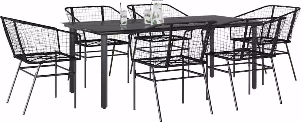 Maison Exclusive - Set Pranzo da Giardino 7 pz Nero Polyrattan Vetro