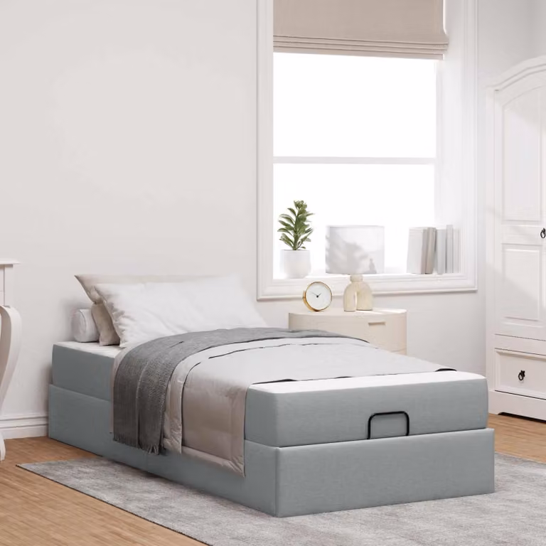 Set letto vidaXL composto da struttura in tessuto e 2 materassi in schiuma, Grigio, L 80 x P 200 cm