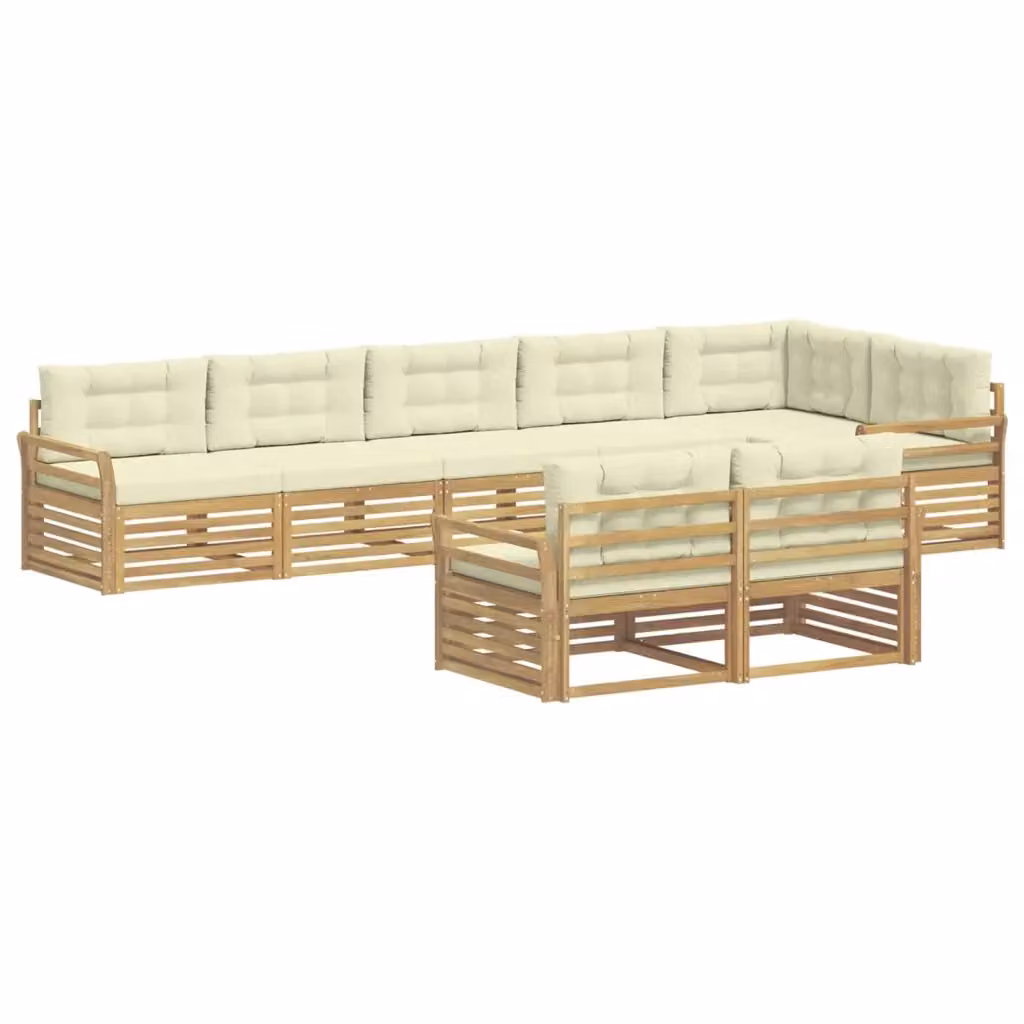 Set di divani da esterno a L con 8 pezzi vidaXL in legno di acacia, colore bianco e beige – 2