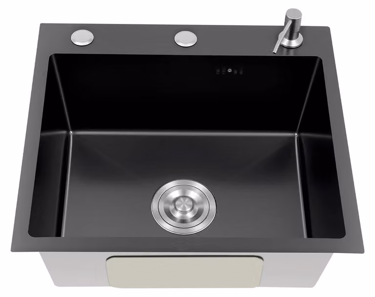 Lavello in acciaio inossidabile, vasca singola, design ampio, finitura nera opaca