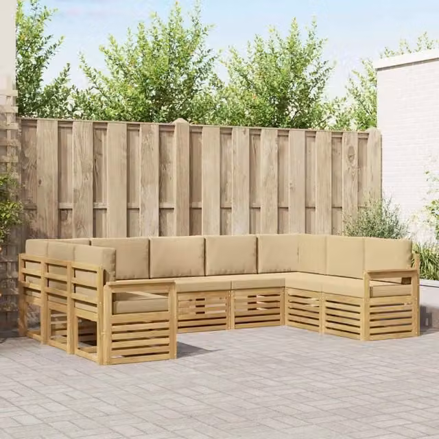 Set di divani da esterno vidaXL in legno di acacia con cuscini bianchi e beige
