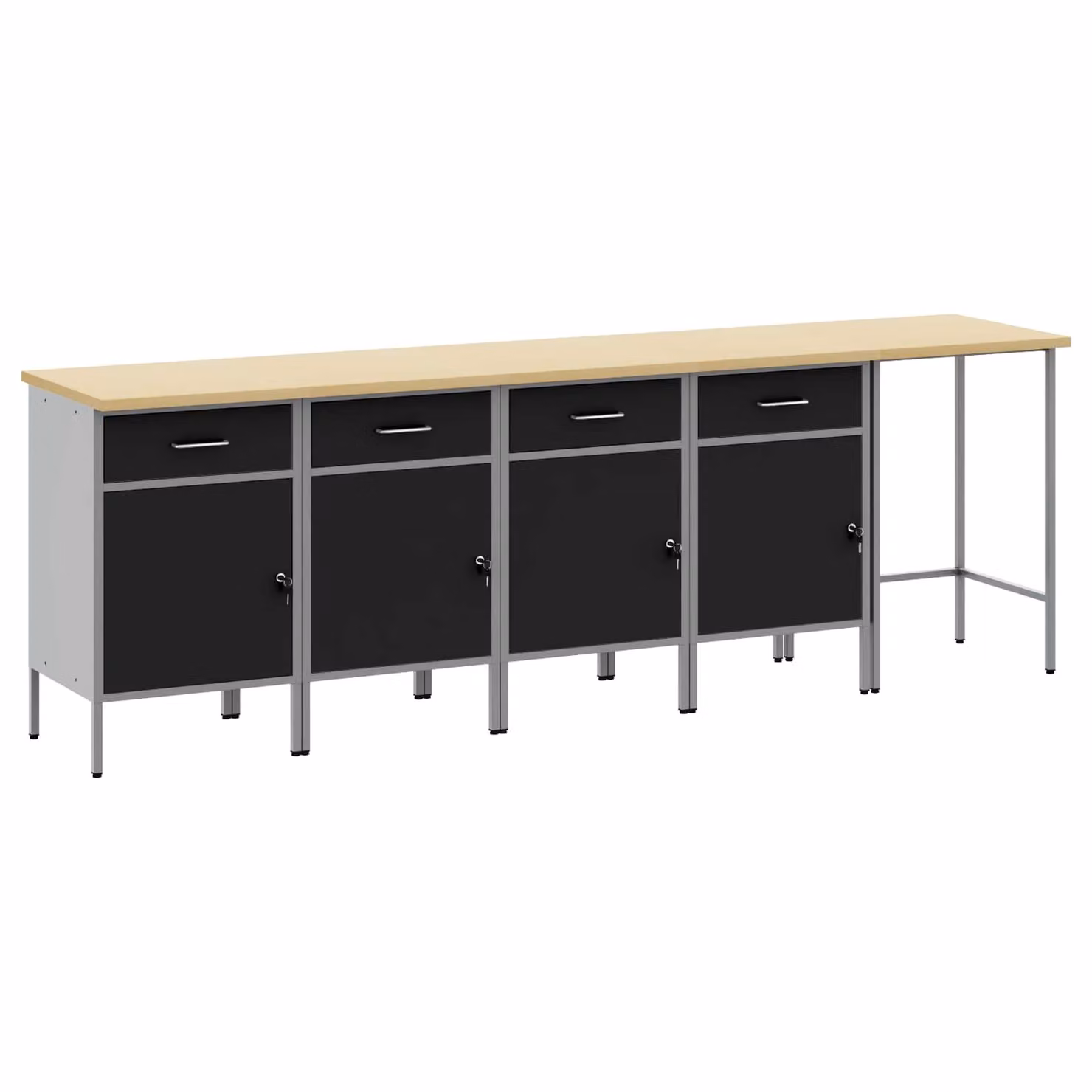 vidaXL Set di mobili da lavoro con cassetto in acciaio e legno, 5 pezzi, Nero e Grigio, con serratura