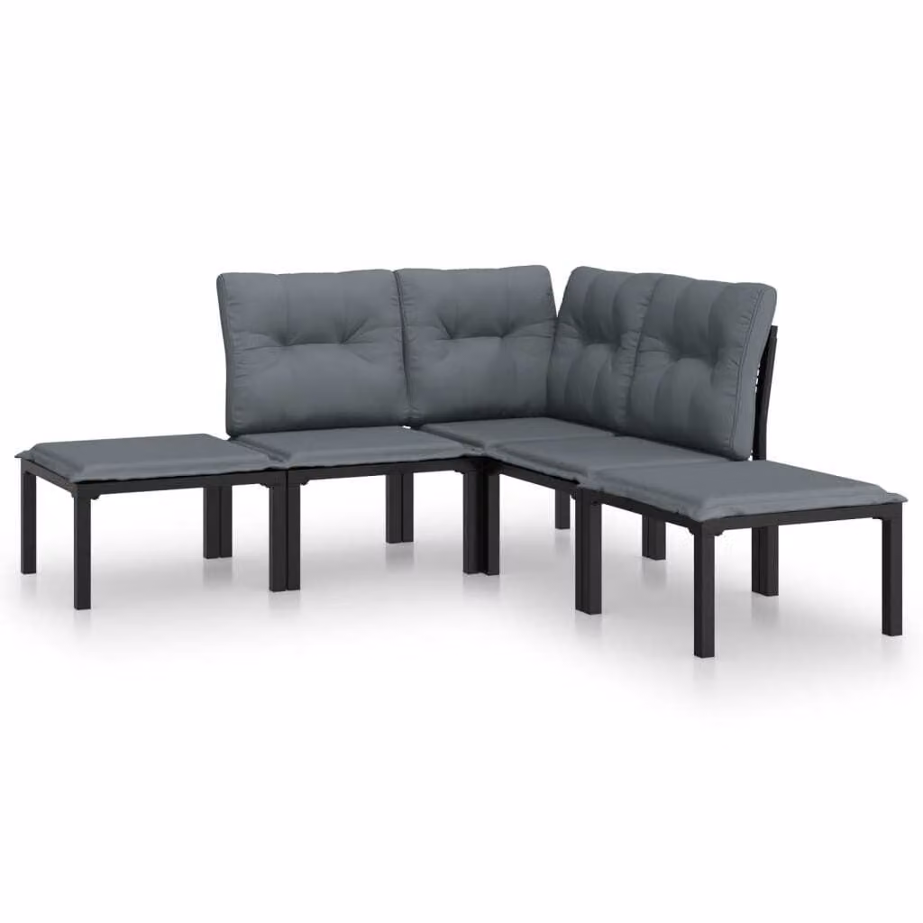 Set Salotto da Giardino 5 pz Nero e Grigio in Polyrattan