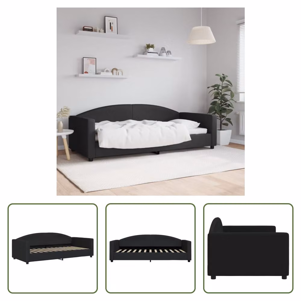 The Living Store Letto da giorno nero 90x200 cm tessuto