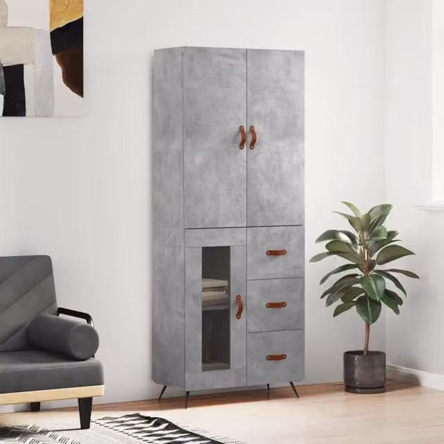 Credenza Buffet Armadio da Cucina e Sala da Pranzo Design Mania Grigio con Ante in Vetro e Legno Stile Industrial L: 69,5 cm, P: 34 cm, H: 180 cm – 1