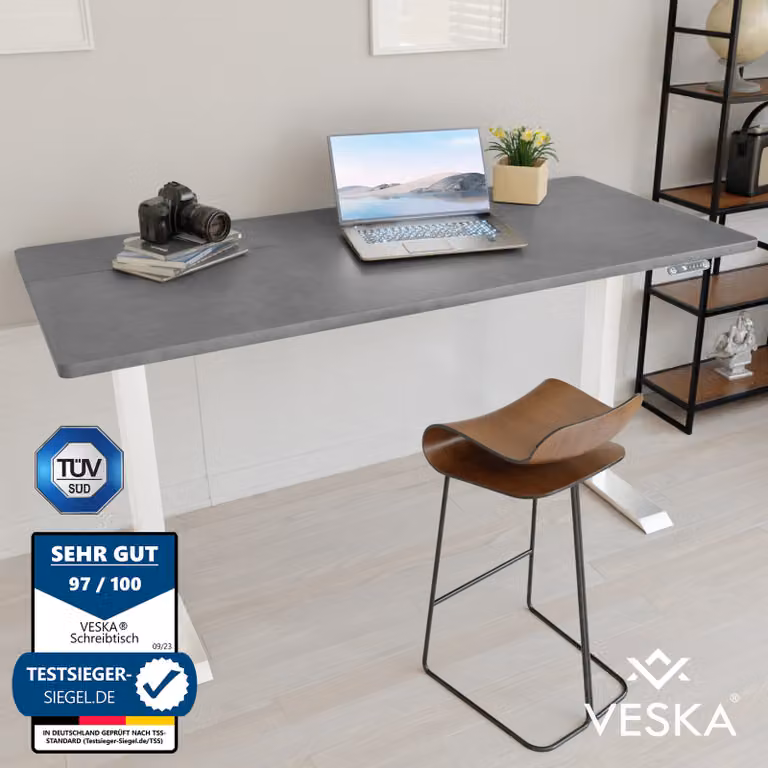 Scrivania regolabile in altezza (140 x 70 cm) - Scrivania per lavorare seduti o in piedi - Scrivania da ufficio regolabile elettricamente in altezza con touchscreen e gambe in acciaio - Bianco/Antracite pietra