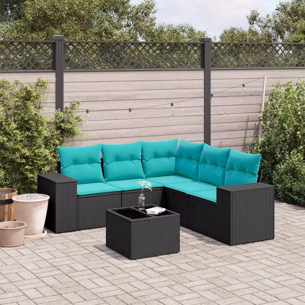 Maison Exclusive - Set di 6 divani da giardino con cuscini, polyrattan nero
