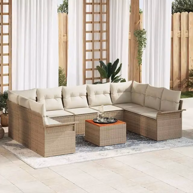 Set Divano da Giardino 10 pz Beige polyrattan 3347372
