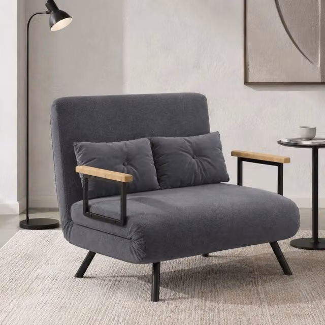 Divano letto 102 x 73 x 81 cm grigio scuro, schienale 5 posizioni, senza materasso