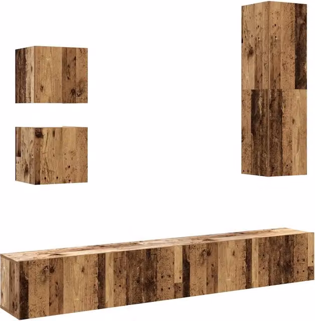 Set Mobile TV 5 pz | Armadietto TV | Mobile Porta TV Montato a Parete Legno Antico in Truciolato