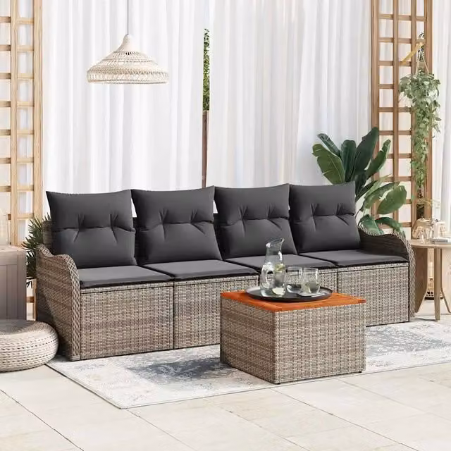 Set Divano da Giardino 5 pz-Sofa da Giardino-Divanetto da esterno Grigio