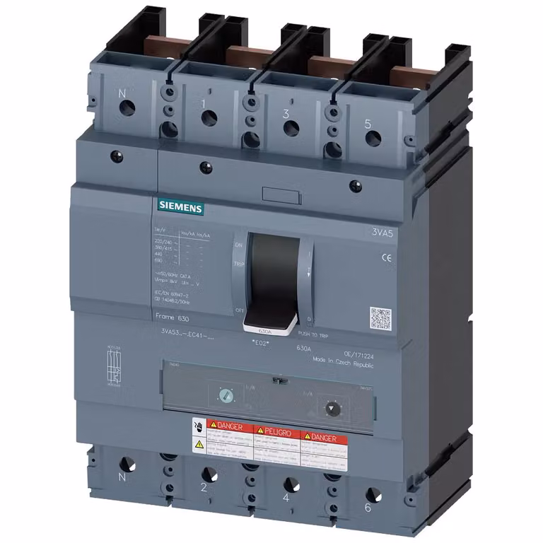 Interruttore di potenza Siemens 3VA5 UL, telaio 400, classe di capacità di interruzione H, 65 kA a 480 V, a 4 poli, 3VA53356GF410AA0