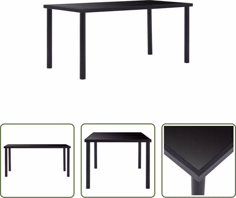 The Living Store Tavolo da pranzo nero 160 x 80 x 75 cm in vetro temperato