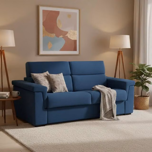 Divano Letto 3 Posti Benedetto DMORA Blu con Rivestimento Sfoderabile e Struttura in Legno Made in Italy L: 225 cm, P: 95 cm