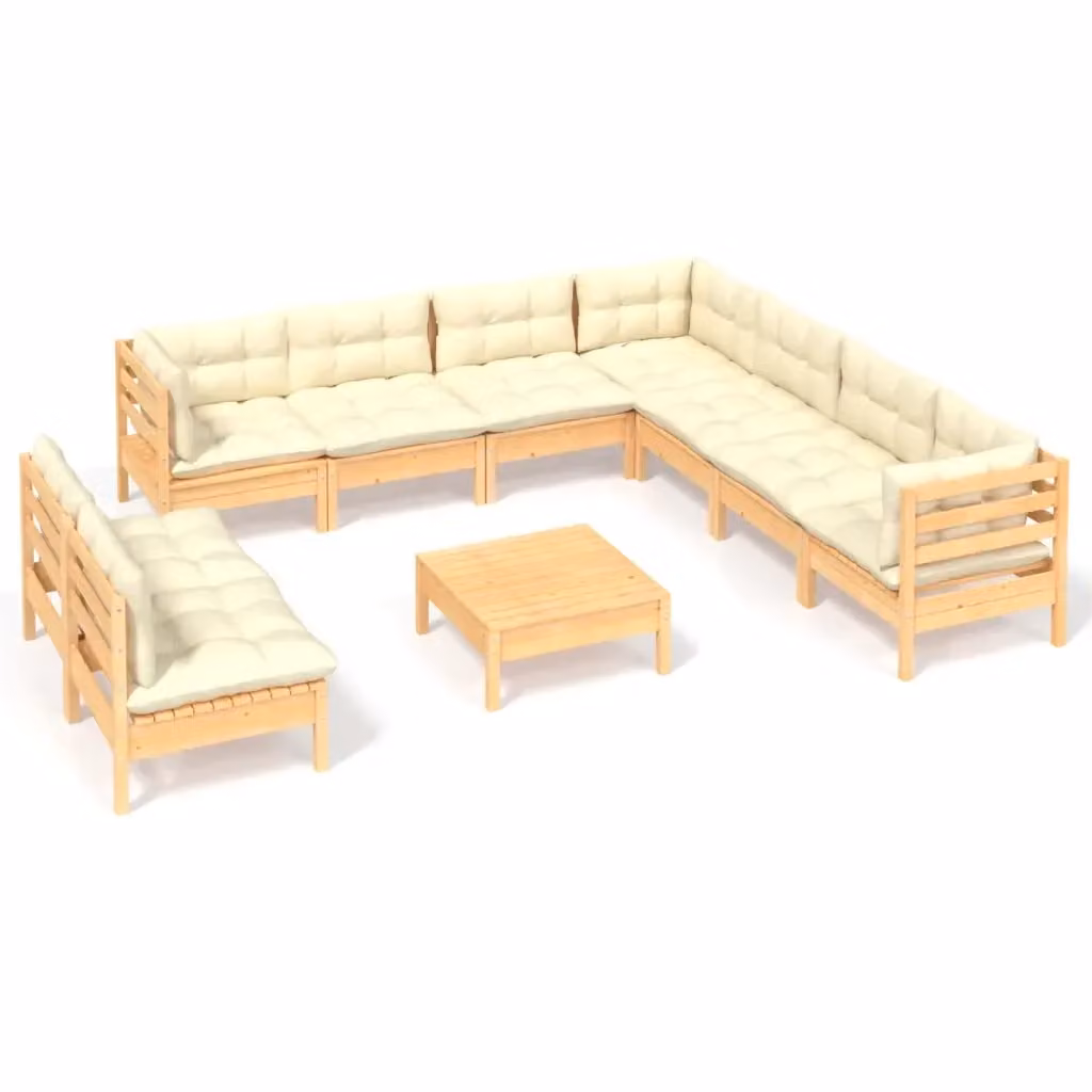 Set di divani da giardino vidaXL in legno massello di pino con cuscini beige, 10 pezzi – 2