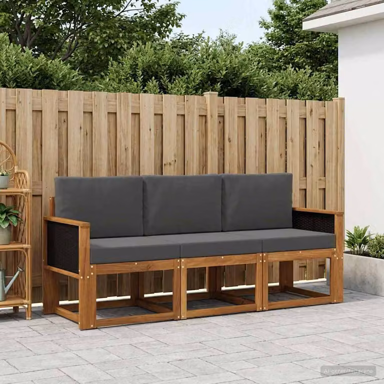 Set di divani da esterno vidaXL in legno di acacia con cuscini, colore beige e antracite