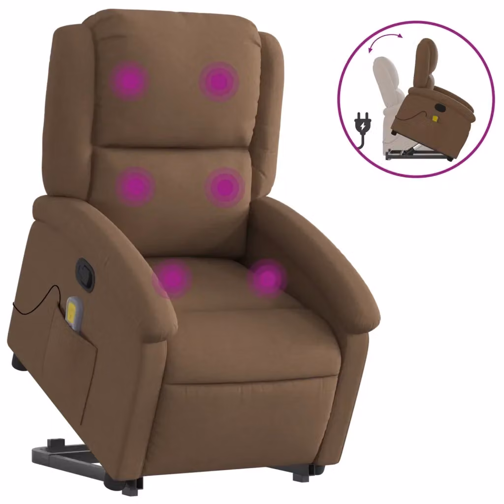 Poltrona Alzapersona Reclinabile con Assistenza Elettrica vidaXL in Tessuto Marrone per Senior – 2