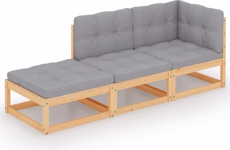 Set Divani da Giardino 3 pz con Cuscini Legno Massello di Pino