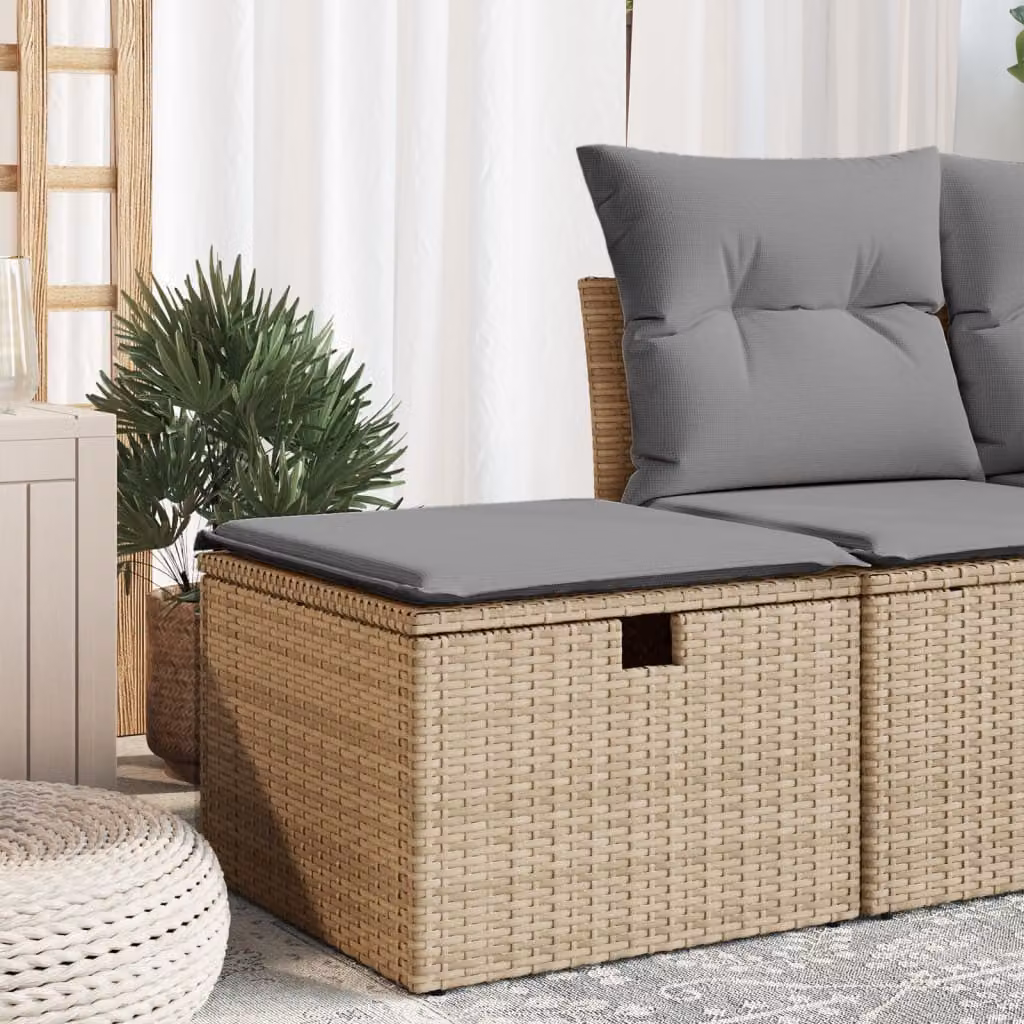 vidaXL Sgabello da giardino moderno in polyrattan con cuscino beige L/P/H: 55 x 55 x 37 cm