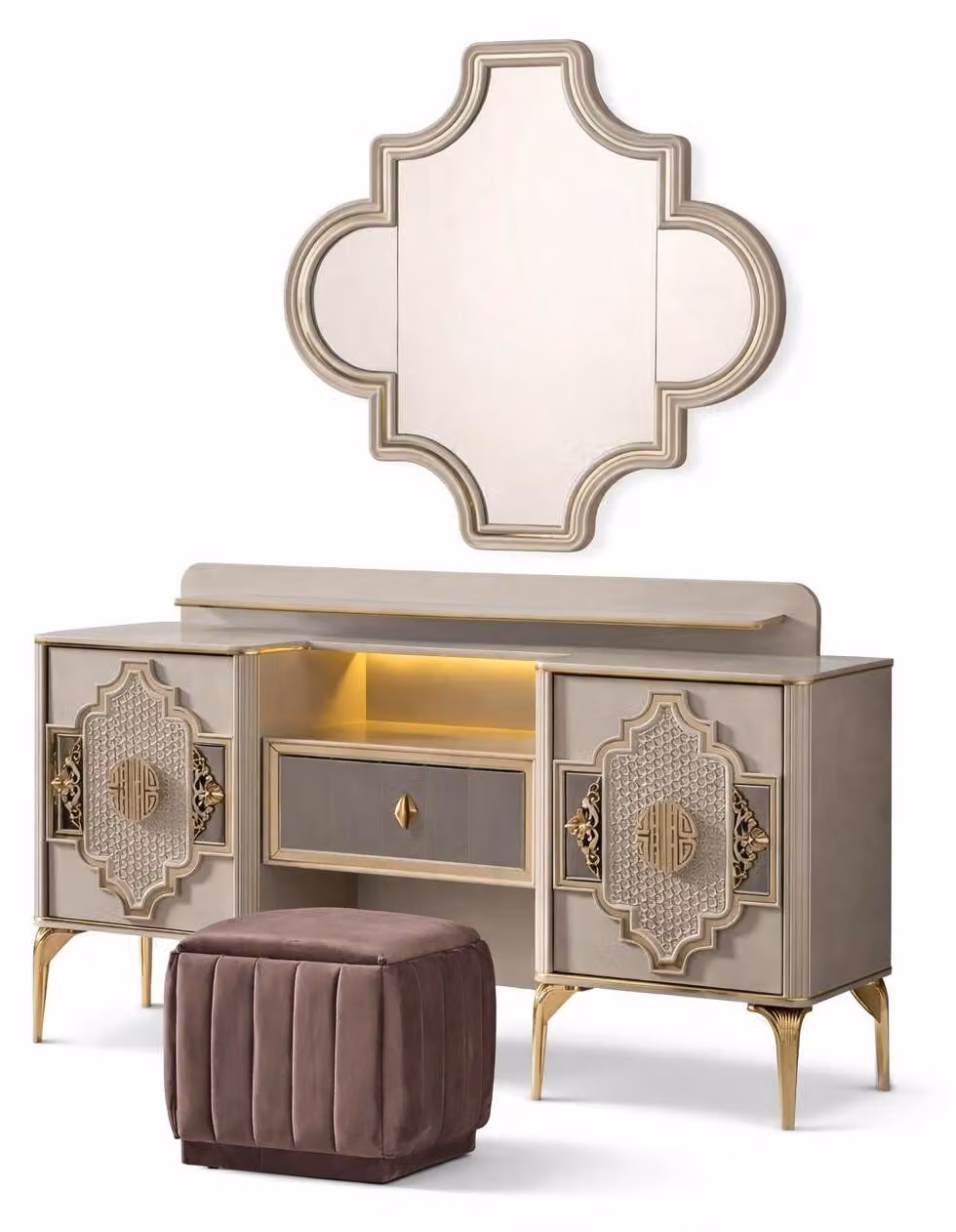 Comò da trucco moderno, dal design elegante e pieno di stile.