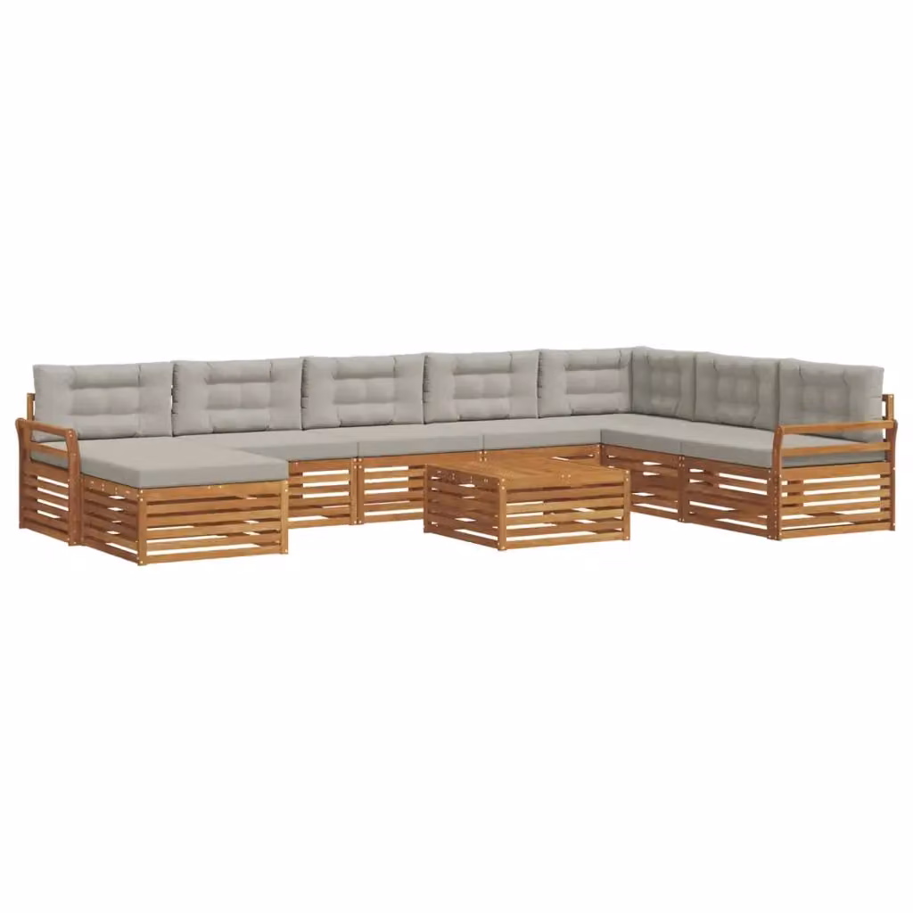 Set di divani da esterno a L vidaXL in legno di acacia con tavolo e pouf, Grigio – 2