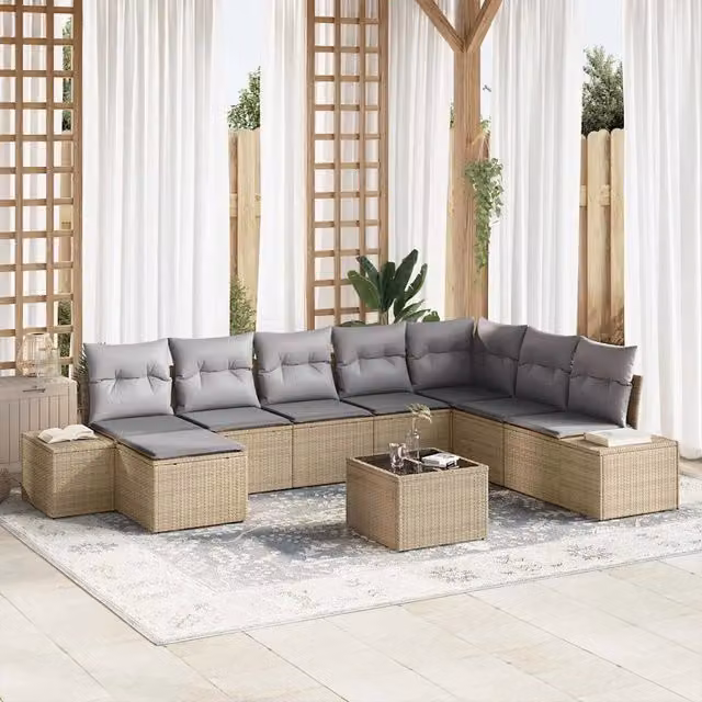 Set Divano da Giardino 9 pz Beige polyrattan 3347190