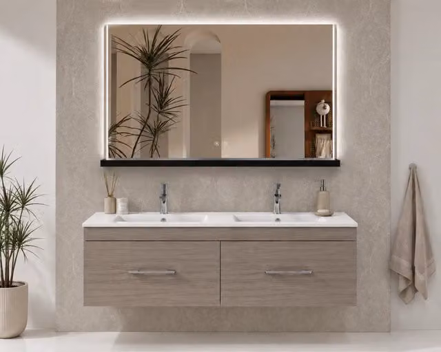 Mobile bagno con lavabo ORIGENBATH FLORENCIA senza specchio 120x45 cm doppia vasca rovere smoky