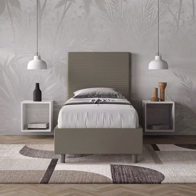 Letto singolo imbottito Focus Ityhome con contenitore in similpelle beige L/P/H: 90 x 210 x 105 cm