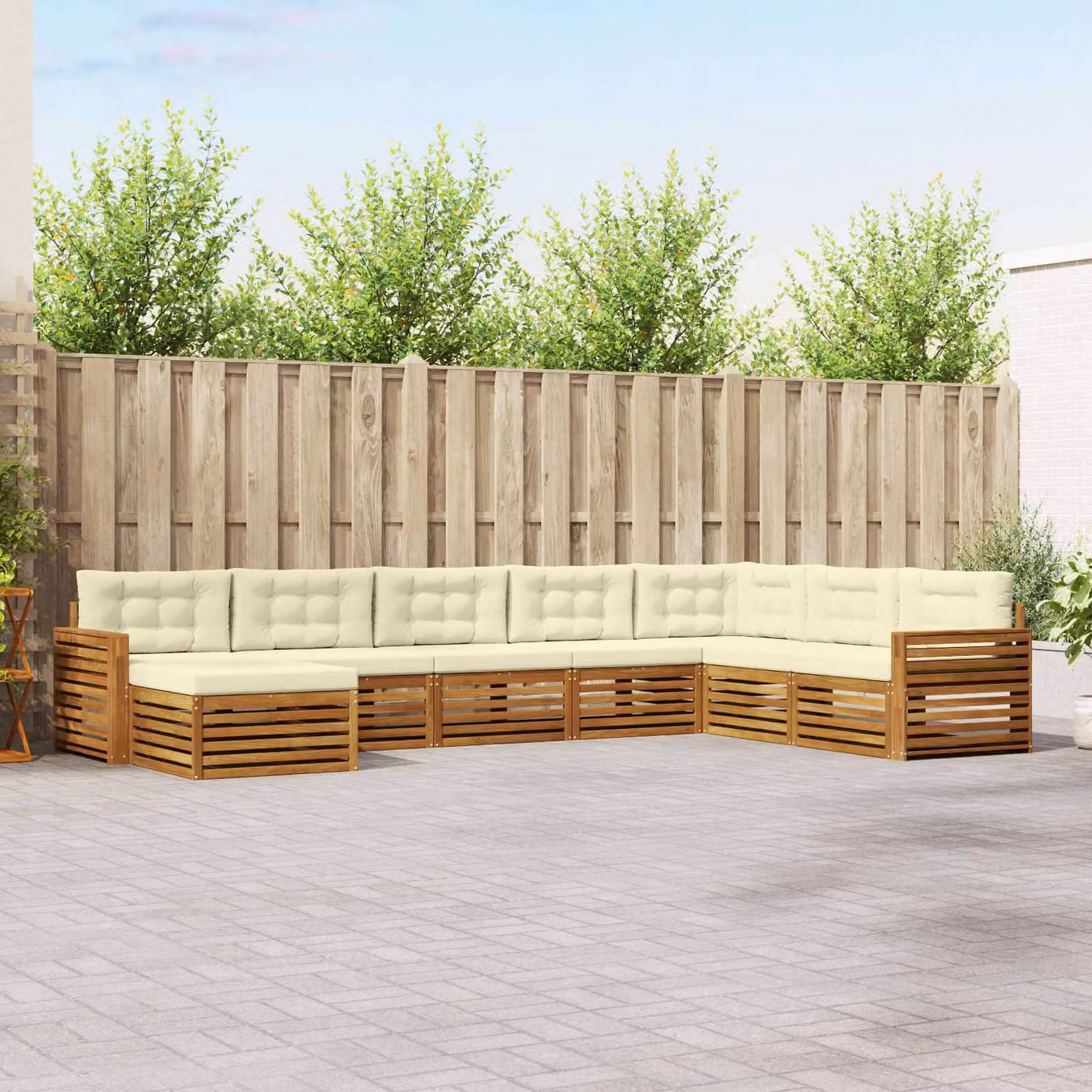 Set di divani da esterno vidaXL 8 pz in legno di acacia con cuscini beige e bianco per giardino e terrazza