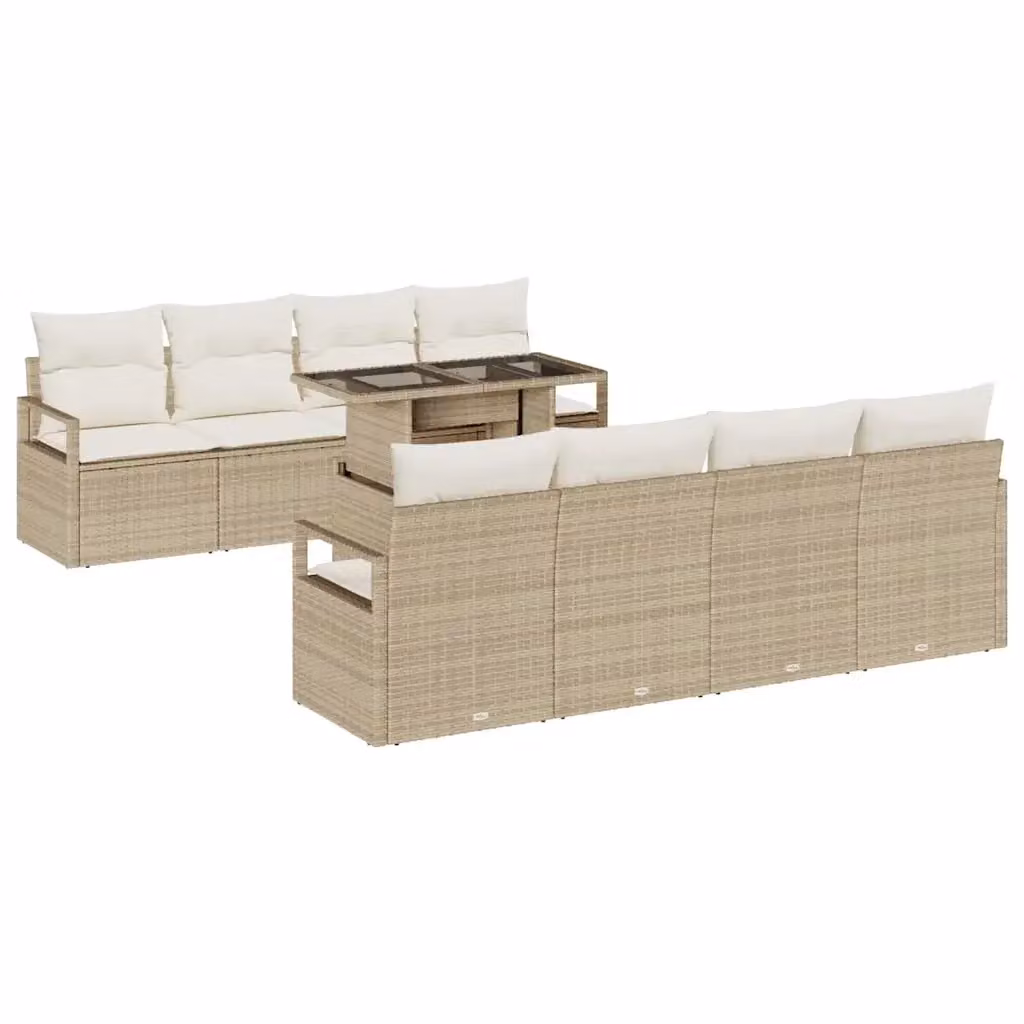 Set Divano da Giardino vidaXL 9 Pezzi Beige con Tavolino e Cuscini in Tessuto Resistente ai Raggi UV – 2